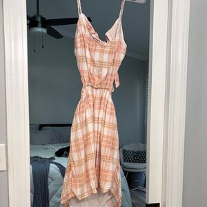 Peach Plaid Backless Tie Dress